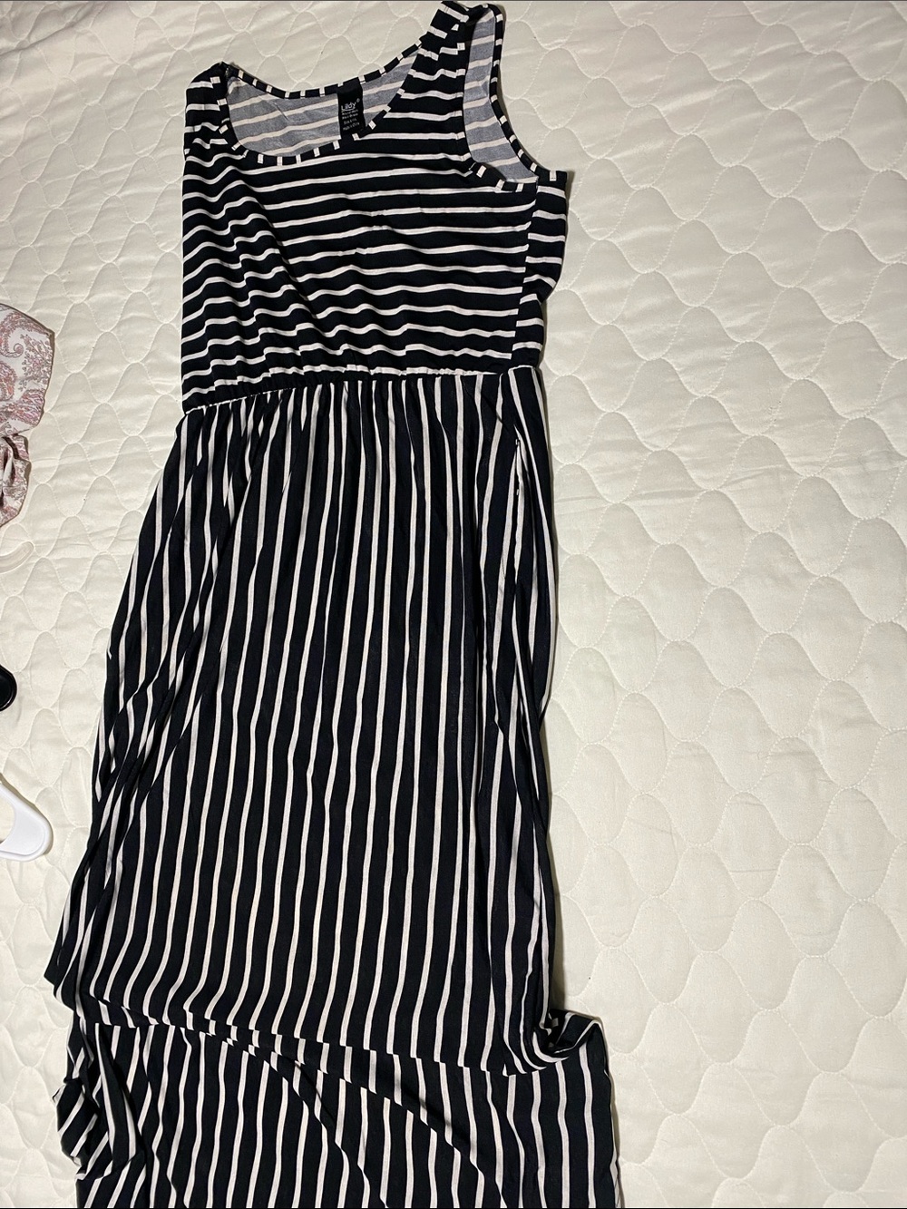 Sleeveless Black & White Striped Maxi Dress